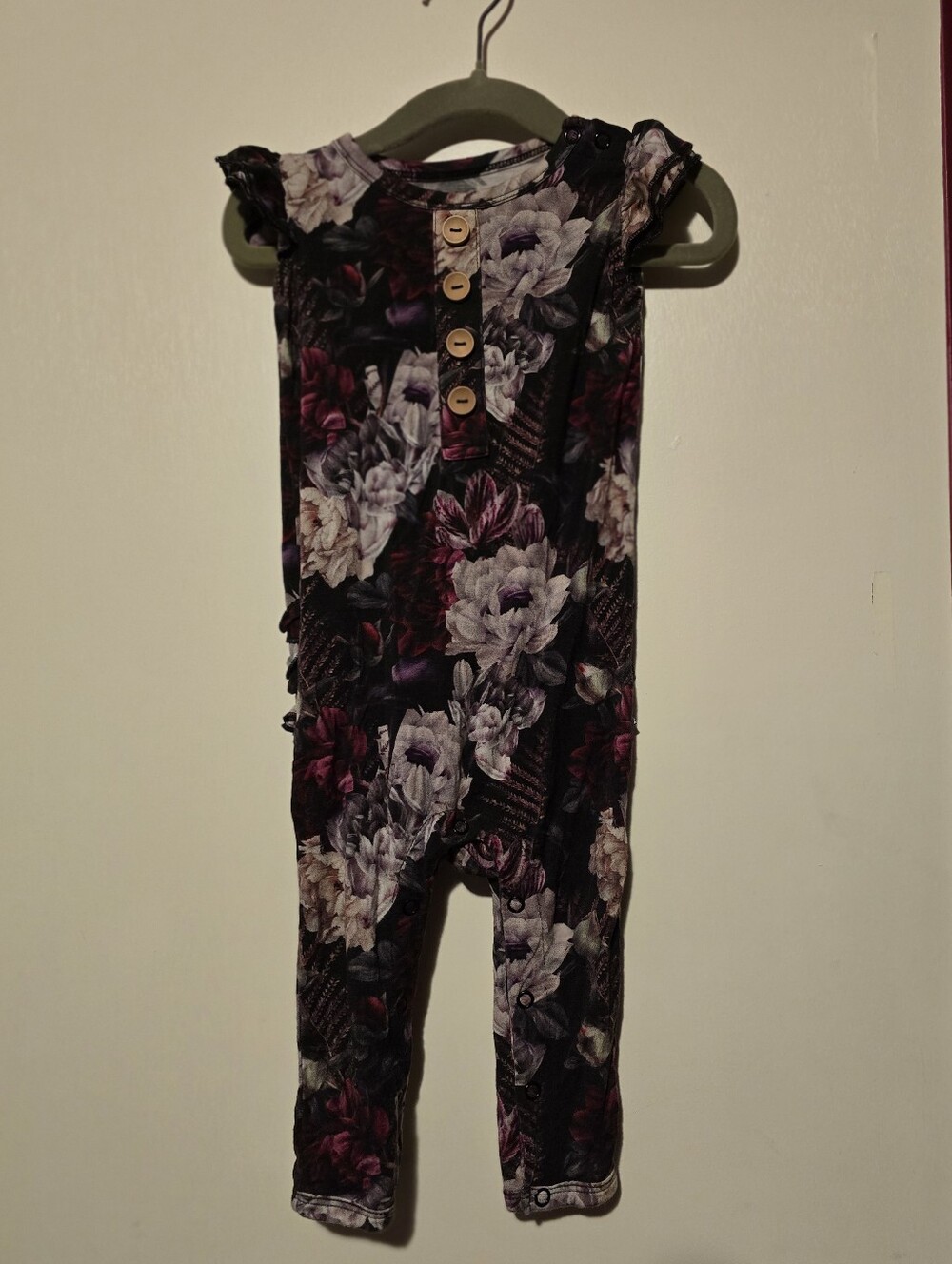 Girls Floral Button-Front Romper in Purple